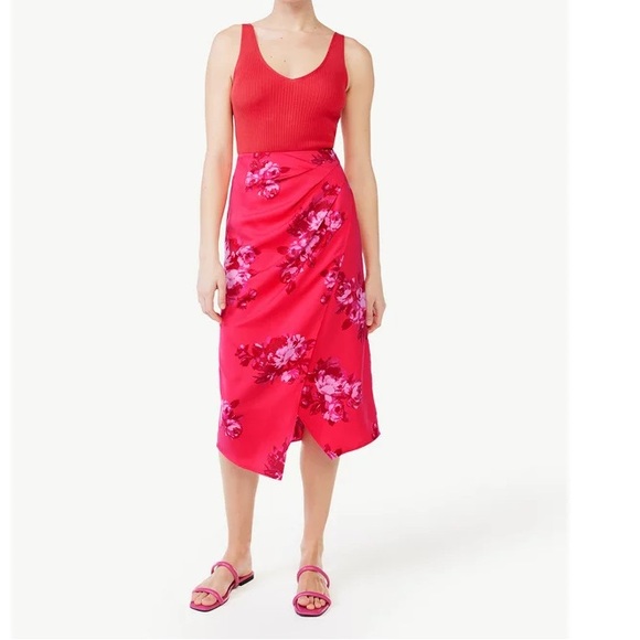 Floral faux wrap high waisted midi skirt - Picture 2 of 7